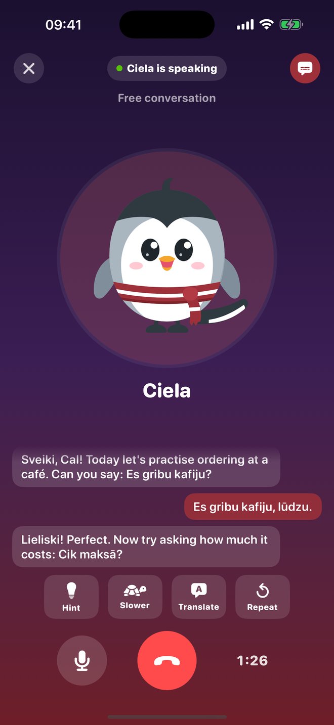 A live voice call with Ciela